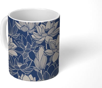 Mok - Koffiemok - Lotus - Blauw - Patronen - Mokken - 350 ML - Beker - Koffiemokken - Theemok