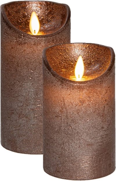 Anna's Collection LED kaarsen/stompkaarsen - 2x st - brons - D7,5 cm - wax - warm wit