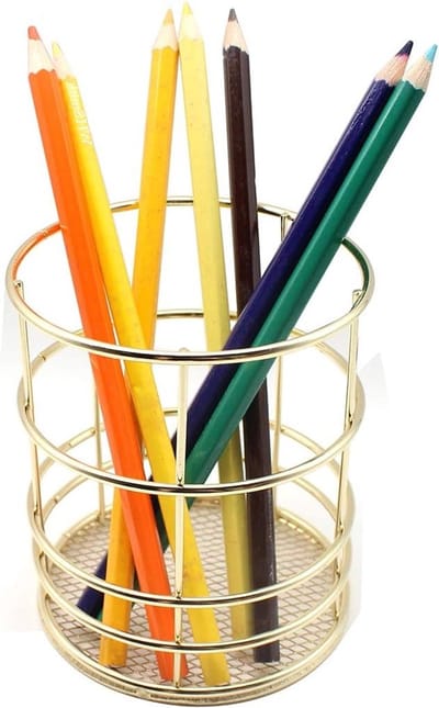 Metaal bureau organizer voor pennen en make-up kwasten, koperkleurige pennenhouder en opbergoplossing