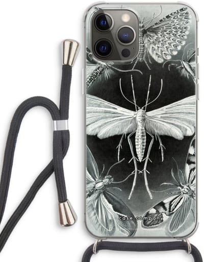 Case Company® - Hoesje met koord geschikt voor iPhone 12 Pro hoesje met Koord - Haeckel Tineida - Telefoonhoesje met Zwart Koord - Bescherming aan alle Kanten en Over de Schermrand