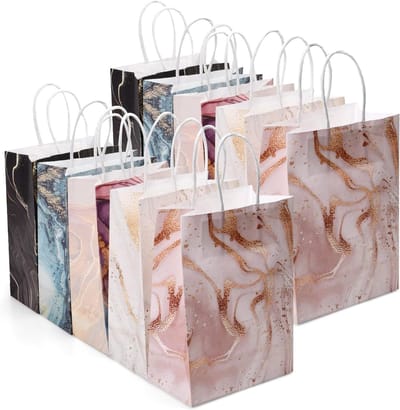 Kleurrijke Kraft Papieren Cadeauzakken met Handvatten - 10 Stuks voor Feesten, Verjaardagen en Kerst, 15x8x21cm