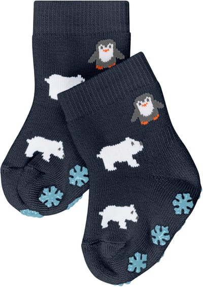 FALKE Winter Animals Noppen op de zool katoen huissokken baby blauw - maat 62-68