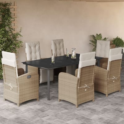 vidaXL - 7-delige - Tuinset - met - kussens - poly - rattan - beige