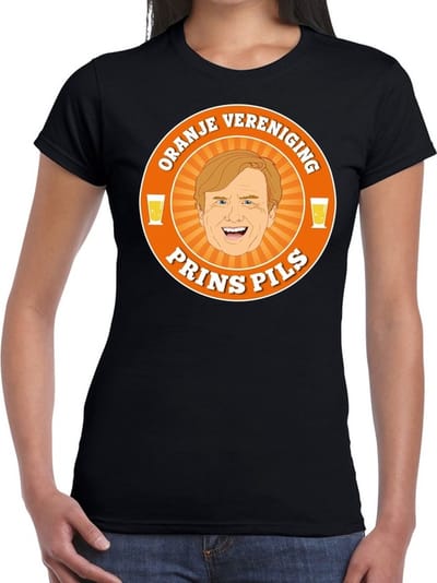 Oranje vereniging Prins Pils t-shirt zwart dames - Koningsdag kleding XS