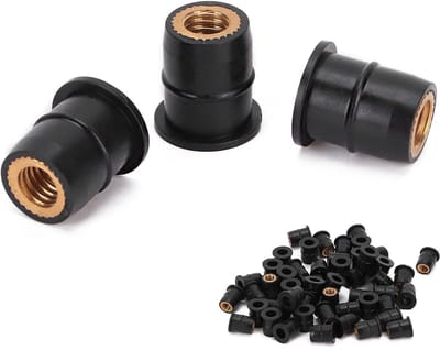 Dailygoods- Moer Rubber M6 - 50 Stuks - Voorruit Moer - Motorfiets/ATV Bevestiging - Binnendiameter 6 mm - Lengte 14 mm - Rubberen Moeren