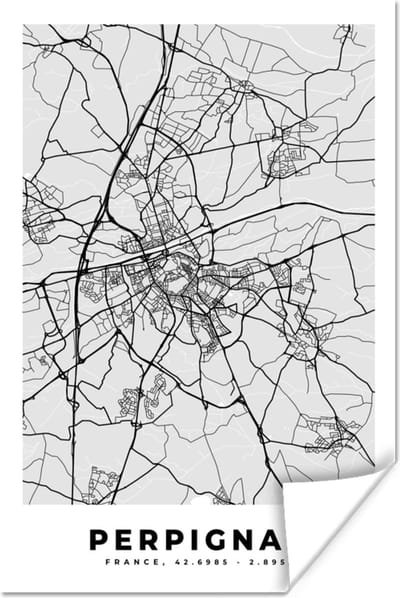 Poster Plattegrond - Perpignan - Stadskaart - Kaart - Frankrijk - 120x180 cm XXL