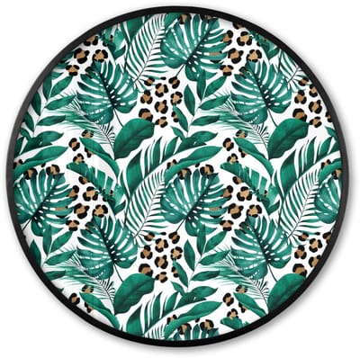 Poster in lijst Rond - Fotolijst 60x60 cm - Posters - Panterprint - Bladeren - Jungle - Ronde posterlijst zwart - Decoratie - Wanddecoratie woonkamer - Muurdecoratie slaapkamer