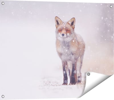 Gards Tuinposter Vos in de Sneeuw - 80x60 cm - Tuindoek - Tuindecoratie - Wanddecoratie buiten - Tuinschilderij
