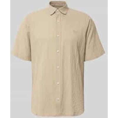 LERROS Overhemd met korte mouwen in kreukellook , Maat: S , Kleur: GRAVEL BEIGE , 99% katoen, 1% elastaan