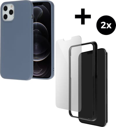 Mobiparts Silicone Cover hoesje geschikt voor Apple iPhone 12 Pro Max met 2 Screenprotectors van Gehard Glas - Grijs