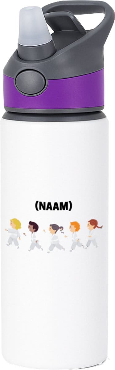 Hacebo® - Karate met eigen naam waterfles met rietje paars - Sport - Karateka - Sport - water fles - 650ML