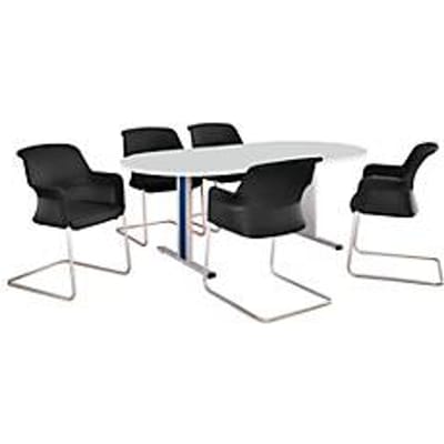 Schäfer Shop  Select Vergadertafel Planova, ovaal, 2000 x 1000 mm, lichtgrijs, accentlijst gentiaanblauw