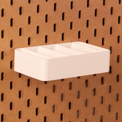 Standaard bakje voor Ikea Skadis pegboard 16x10x4 cm - Wit - Met tussenschotjes - Opberger