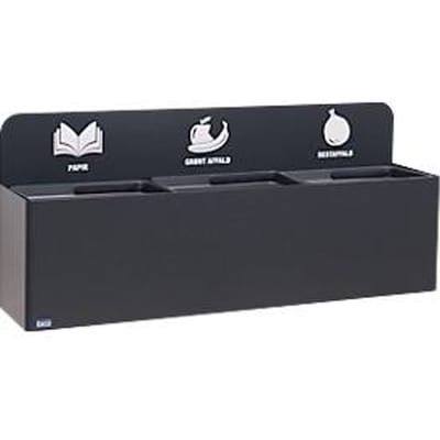 Bica recycleerbak 811, 3 x 20 liter, wandgemonteerd, gepoedercoat staal, B 1140 x D 290 x H 450 mm, zwart