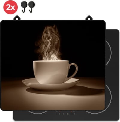 KitchyMist Inductie Beschermer 60x52 cm - Koffie Kopje - Kookplaat Beschermer - Afdekplaat voor Kookplaat - Inductie Mat - Spatscherm Achterwand Keuken