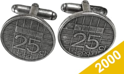 Manchetknopen Kwartje 2000 Verzilverd - Uniek en Stijlvol Sieraad met Jaartal - Cadeau Geboortejaar - Alle Jaartallen Beschikbaar - Doorsnede 1,8 cm