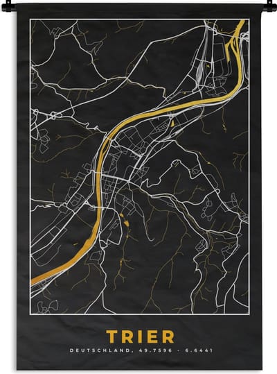 Wandkleed - Wanddoek - Plattegrond – Trier – Goud – Stadskaart – Kaart - Duitsland - 120x180 cm - Wandtapijt