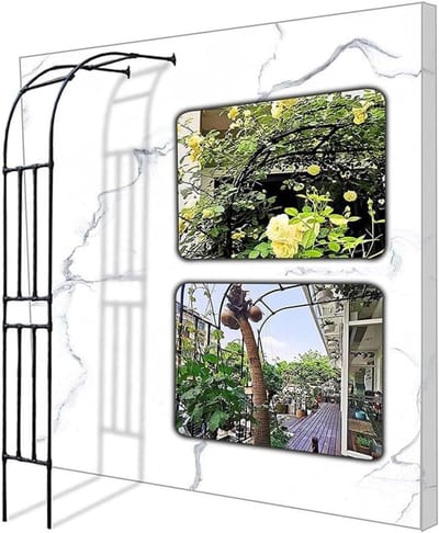 Halve Wand Rozenboog - Tuinboog Trellis - Planten Ondersteunen - Stevig Metaal Frame - B240xH240cm - Zwart