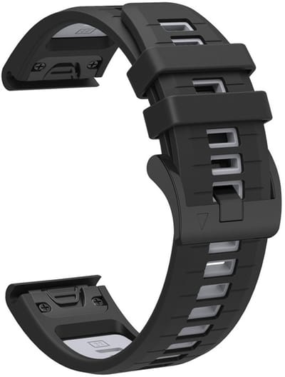 Siliconen bandje - geschikt voor Garmin Fenix 5 / 5 Plus / 6 / 6 Pro / 7 / 7 Pro / 8 (47 mm) / E (47 mm) / Epix (Pro) (2) 47 mm/ Quatix 5 / 6 / 7 / 7 Pro / Approach S60 / S62 / S70 47 mm / MARQ / D2 Delta / D2 Mach 1 / Descent G1 - zwart-grijs