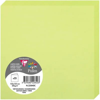 50x dubbele blanco kaarten, groen, van Pollen Clairefontaine, 13,5cm x 13,5cm.