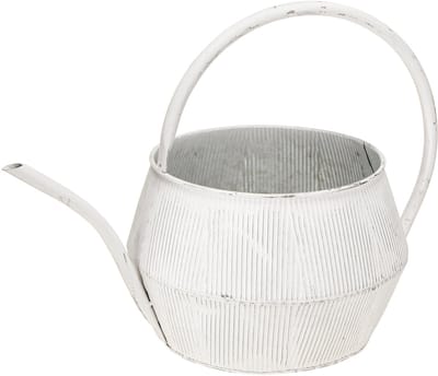 Decoratieve gieter, wit, vintage, metalen, gegroefde bloempot, 25 cm