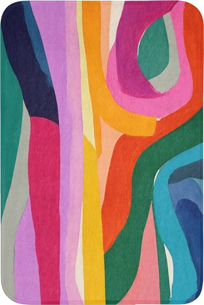 Badmat 60x90 cm - Antislip - Abstract - Kleurrijk - Golven - Lijnen - Badmatten voor badkamer - Badkamermat - Douchemat - Badkamer mat