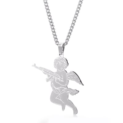 Engel met Geweer Ketting - Zilverkleurig - Grappige Hanger Ketting 60cm - Pax Amare