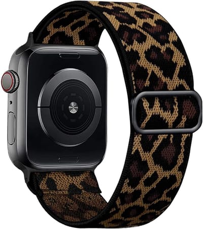 Stravo Elastisch Nylon Bandje met Luipaardprint – Verstelbaar & Ademend – Geschikt voor Apple Watch 42mm (Series 11/10), 41mm (Series 9/8/7), 40mm (Series 6/5/4, SE 1/2/3), 38mm (Series 3/2/1) – Nylon Horlogeband met Luipaardprint – Geel