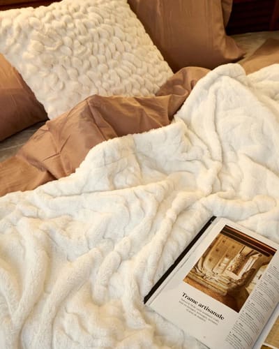 Plaids Cocooning - maxi fleece deken- maxi plaid -fleece bedsprei - Queen Ours Polaire Blanc - Superzachte fleece - 220 cm x 240 cm