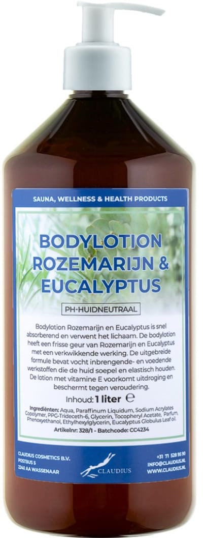 Bodylotion Rozemarijn & Eucalyptus 1 Liter met witte pomp - stijlvolle en duurzame uitstraling