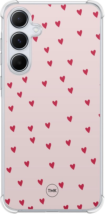 Shockproof hoesje geschikt voor Samsung Galaxy A55 - Cute hearts - Schokbestendig - Verhoogde randen - TPU case - Extra Sterke Back Cover - Print - Transparant, Roze