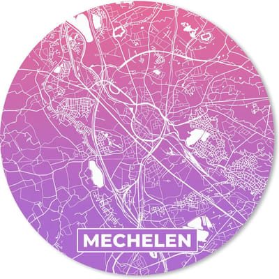 Muismat rond 20x20 cm - Mousepad Stadskaart - Mechelen - Paars - België - Ronde muismatten