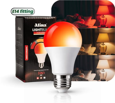 3-Kleuren Indraailamp (Rood licht, Amber & Wit) – Ondersteunt Bioritme & Slaap – Flikkervrije Verlichting – E14 – Energiezuinige Lamp - Roodlicht - Amber Licht - Roodlicht Indraailamp