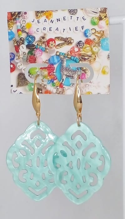 Jeannette-Creatief® - Resin – Barok Ruit Mintgroen - Mintgroene Oorbellen - Aquablauw - Gouden Oorbellen - Oorbellen - Oorbellen Dames - Oorhaakjes