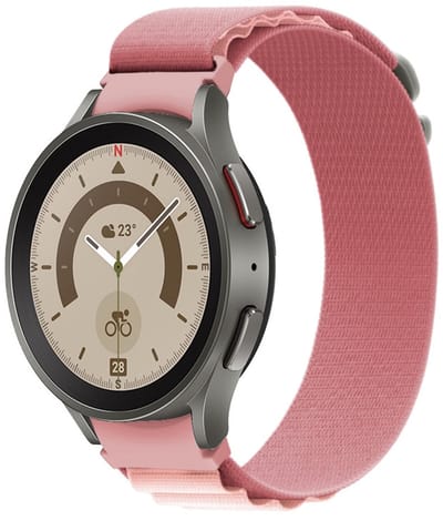 Nylon loop bandje - geschikt voor Samsung Galaxy Watch 7 (40 & 44mm) / Watch 6 (Classic) / Watch 5 (Pro) / Watch 4 (Classic) / Watch FE - hook sluiting - roze
