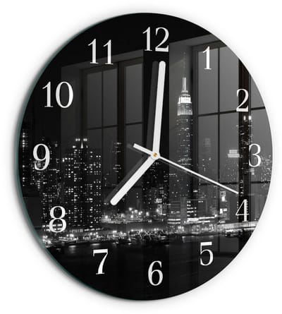 Tulup Wandklok - Horizon Moderne Glazen Wandklok - 30fi cm - Zwart Wandklok Glas Met Motief - Witte Handen - Ronde Wandklok - Moderne Wandklok Glas - Wandklok Glas Decoratie