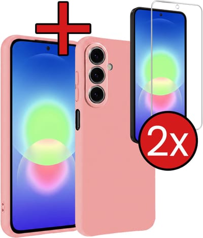 Hoesje - Met 2x Screenprotector - Geschikt voor Samsung Galaxy A27 - Sterk & Shockproof - Telefoon Hoes - Back Cover - Siliconen Case - Telefoonhoes - Lichtroze