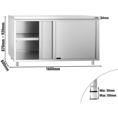 GGM Gastro Edelstahl Arbeitsschrank PREMIUM - 1600x800mm - mit Schiebetür Zilver