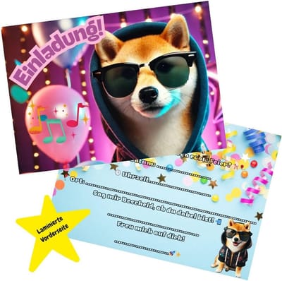 SnelShoppen - Kinder Verjaardagsuitnodigingen Dieren Grappig - 10 Stuks DIN A6 - Kleurige Uitnodigingen voor Jongens en Meisjes - Shiba Inu Motief - P