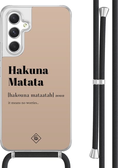 Casimoda® hoesje met koord - Geschikt voor Samsung A54 - Hakuna Matata - Afneembaar koord - TPU/acryl - Bruin/beige