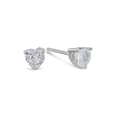 New Bling 9SIL-23075 Zilveren Oorknopjes met Zirkonia - Hartje 5,5mm - Rhodium - Zilver