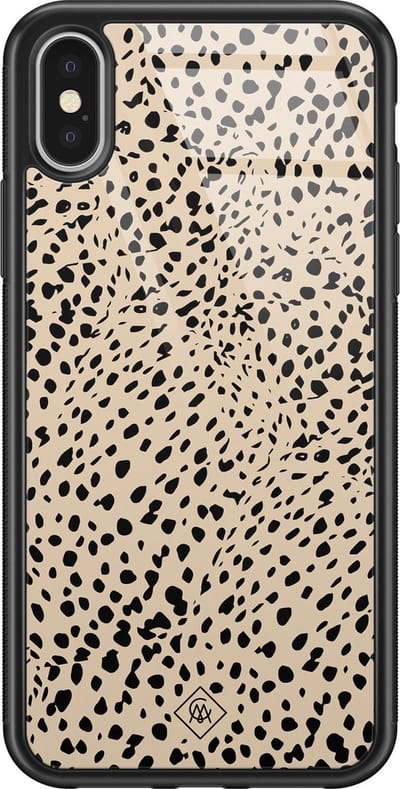 Casimoda® hoesje - Geschikt voor iPhone Xs - Stippen bruin abstract - Luxe Hard Case Zwart - Backcover telefoonhoesje - Bruin/beige