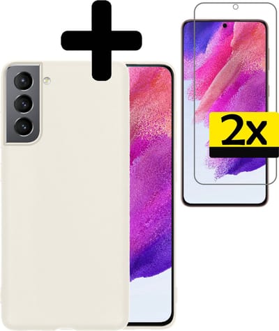 Hoesje - Met 2x Screenprotector - Geschikt voor Samsung Galaxy S21 FE - Sterk & Shockproof - Back Cover - Siliconen Case - Telefoon Hoes - Telefoonhoesjes - Wit
