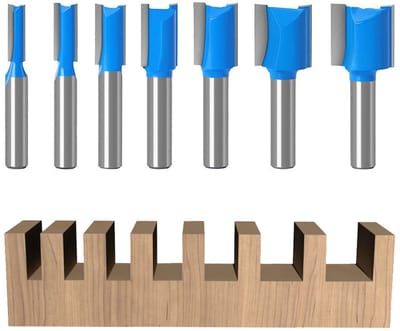 Ynkkvre – Freesbit – 7-delige 8 mm steel houtfrees set – rechte frezen, dubbele snijgroeffrees, kopieerfrees – voor houtbewerking