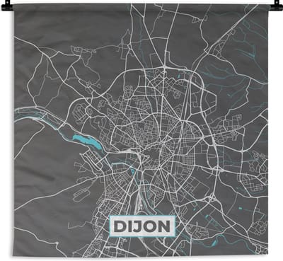 Wandkleed - Wanddoek - Dijon - Frankrijk - Stadskaart - Kaart - Plattegrond - 180x180 cm - Wandtapijt
