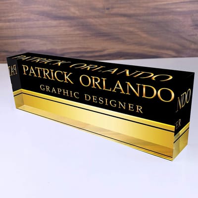 Gepersonaliseerd Naamplaatje Bureau met Stijlvolle Strepen - Acrylglas Kantoor Decoratie
