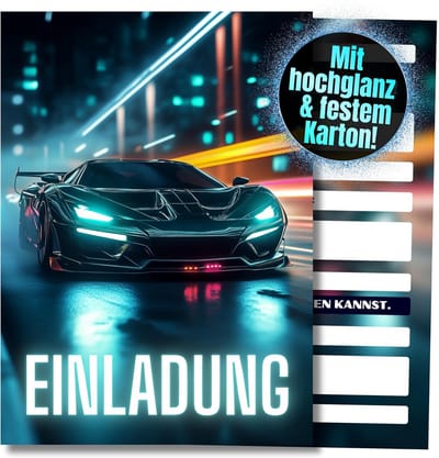 SnelShoppen - Racing Verjaardagsuitnodigingen voor Jongens, 12 Stuks DIN A6, Kinderen, Feest, Auto-thema, Eenvoudig in te vullen, Smudge-proof, Postka