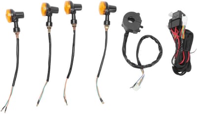 Motorfiets richtingaanwijzerset met 3-in-1 bedieningsschakelaar, instelbaar knipperrelais en robuuste kabelboom, geschikt voor wegmotoren en ATV's met een stuur van 23 mm (7/8 inch).
