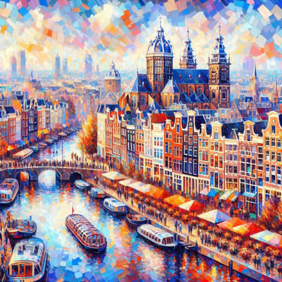 Acryl amsterdam schilderij | Amsterdamse Acrylverf: Een Kunstwerk dat de Stad doet Leven | Kunst - 40x40 centimeter op Canvas | Foto op Canvas