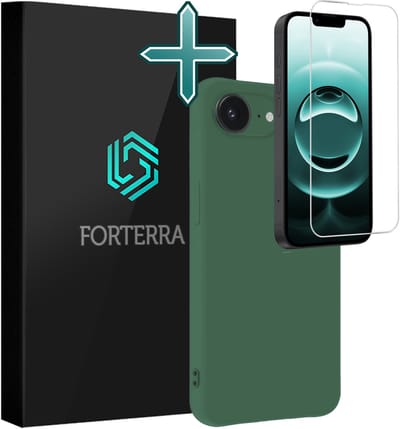 Hoesje Met Screenprotector - Geschikt voor Apple iPhone 16e - Sterk & Shockproof - Telefoon Hoes - Back Cover - Siliconen Case - Donkergroen